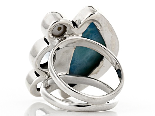 Artisan Collection Of India, Larimar, Cultured Freshwater Pearl And 2.84ctw Multi-Gem Silver Ring - Size 6