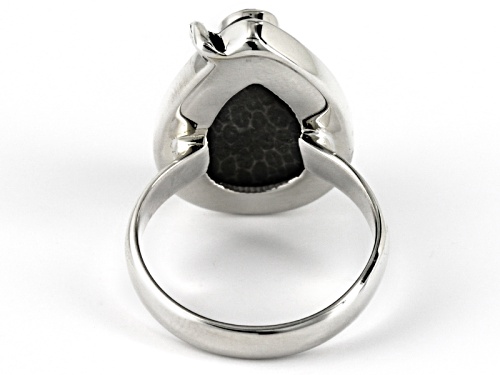 Artisan Gem Collection Of India, Pear Shape Black Fossilized Coral With .10ct Prasiolite Silver Ring - Size 6