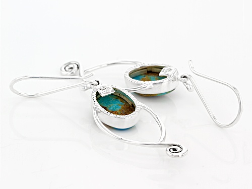 Artisan Gem Collection Of India, 14x10mm Oval Cabochon Boulder Turquoise Silver Dangle Earrings
