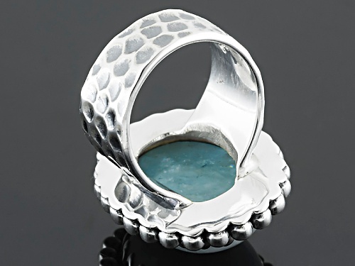 Artisan Gem Collection Of India, 20x15mm Oval Cabochon Aquamarine Sterling Silver Solitaire Ring - Size 8