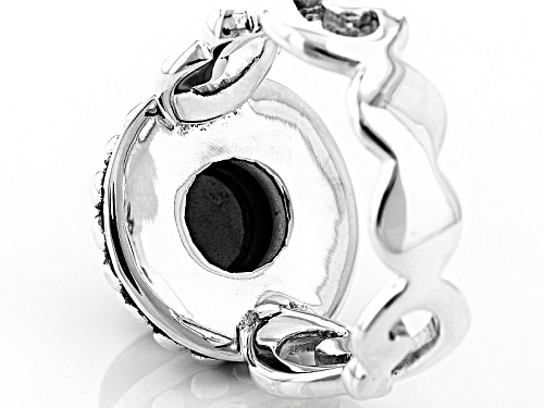 Artisan Gem Collection Of India, 10mm Round Cabochon Black Spinel Sterling Silver Solitaire Ring - Size 12