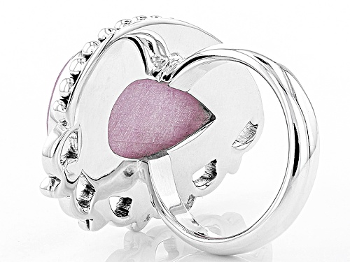 Artisan Gem Collection Of India, Pear Shape Cabochon Kunzite Sterling Silver Solitaire Ring - Size 6
