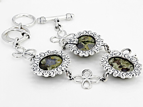 Artisan Collection of India™ 18x13mm Oval Rainforest Jasper Cabochon Silver Floral Bracelet - Size 8