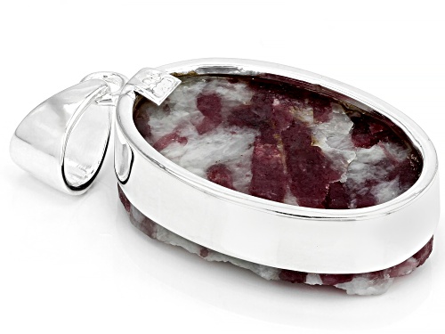 Artisan Collection Of India™ 33x22mm Oval Pink tourmaline in quartz  Silver Rough Pendant