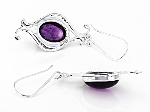 Artisan Collection of India™ 16x12mm Oval Cabochon Amethyst Solitaire, Silver Dangle Earrings