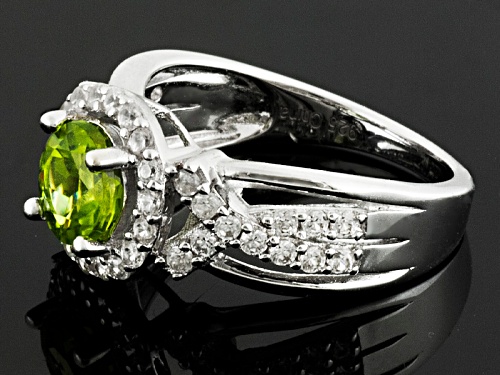 1.20ct Round Manchurian Peridot™ With .84ctw Round White Zircon Sterling Silver Ring - Size 11