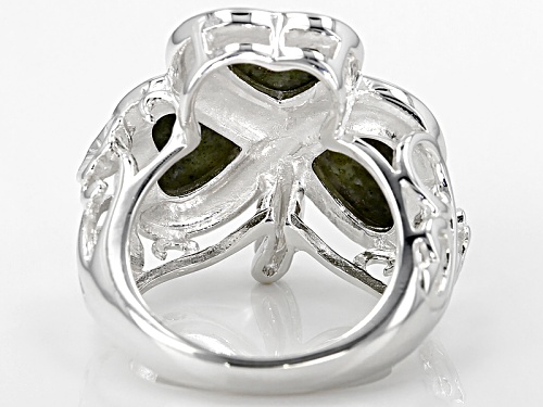 Artisan Collection Of Ireland™ 8x8m Heart Shape Connemara Marble Silver 3-Stone Shamrock Ring - Size 12