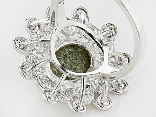 Artisan Collection Of Ireland™ 12x10mm Oval Connemara Marble Silver Newgrange Swirl Design Ring - Size 12