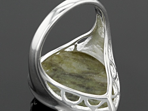 Artisan Collection Of Ireland™ 25x20mm Pear Shape Connemara Marble Silver Floral Solitaire Ring - Size 5