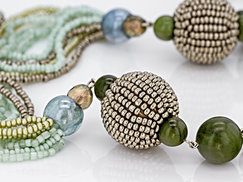 Artisan Collection of Ireland™ Connemara Marble, Glass Bead, Seed Bead Silver Tone Brass Necklace - Size 28