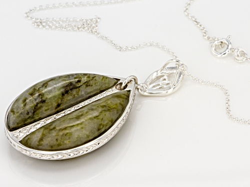 Artisan Collection of Ireland™ 32x11mm Connemara Marble Silver Viking Pendant With Chain