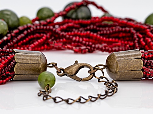 Artisan Collection of Ireland™ Connemara Marble, and Red Glass Seed Bead, Brass Necklace - Size 18
