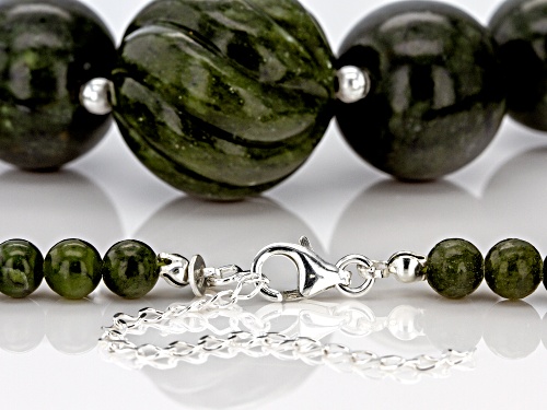 Artisan Collection of Ireland™ 6-19mm & Carved 24.50mm Round Connemara Marble Silver Bead Necklace - Size 22
