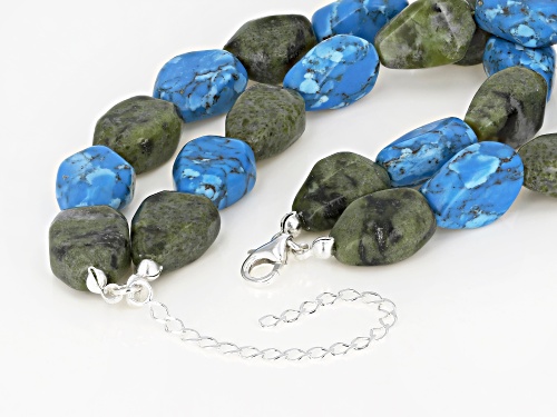 Artisan Collection of Ireland™ Connemara Marble And Turquoise Simulant Two Strand Silver Bracelet - Size 8