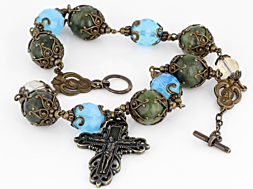 Artisan Collection Of Ireland™ Connemara Marble And Glass Bead Brass Rosary Style Bracelet - Size 9