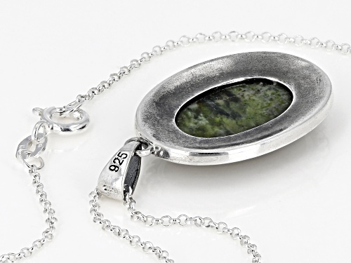 Artisan Collection of Ireland™ Oval Connemara Marble Sterling Silver Shield Pendant With Chain