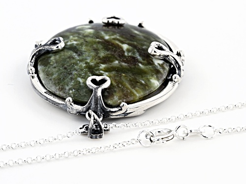 Artisan Collection Of Ireland™ 35x27mm Oval Connemara Marble Sterling Silver Floral Pendant W/ Chain