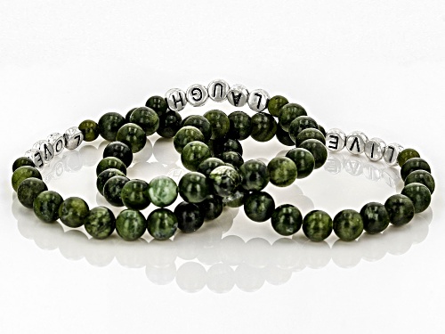 Artisan Collection of Ireland™ Connemara Marble Live, Laugh, Love Set of 3 Silver Tone Bracelets