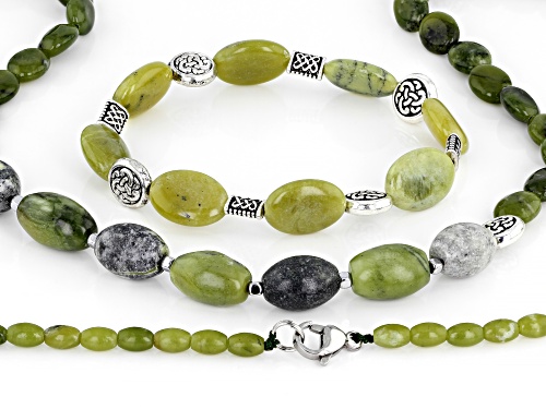 Artisan Collection of Ireland™ Connemara Marble Silver Tone Necklace and Bracelet Set
