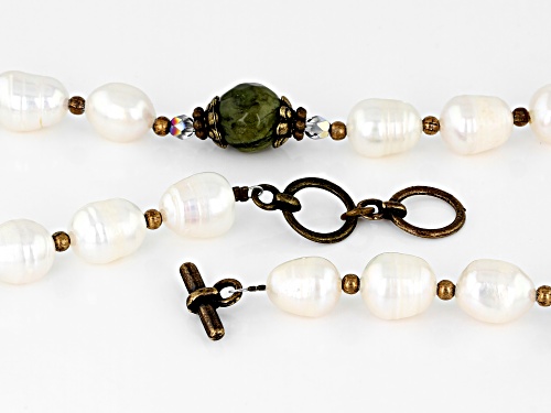 Artisan Collection of Ireland™ Cultured Freshwater Pearl, Marble, & Crystal Antique Tone Necklace - Size 19
