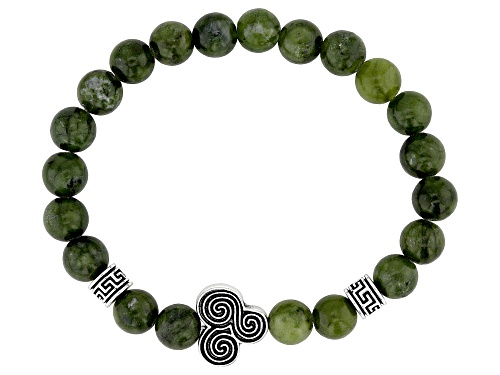 Artisan Collection of Ireland™ 8mm Connemara Marble Silver Tone Set of 2 Stretch Celtic Bracelet
