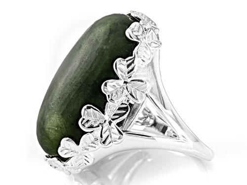 Artisan Collection of Ireland™ 24x18mm Connemara Marble Silver Tone Shamrock Ring - Size 9
