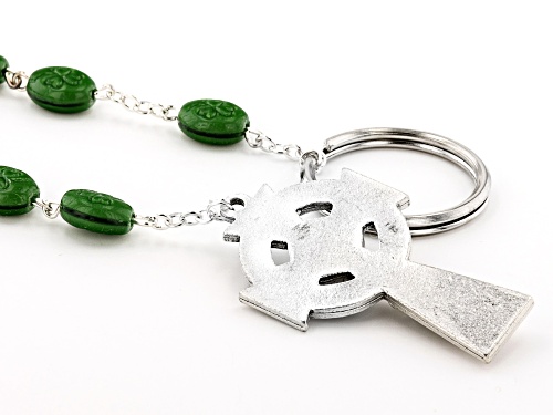 Artisan Collection of Ireland™ 10x8mm Green Ceramic Silver-tone Over Brass Rosary Key Chain