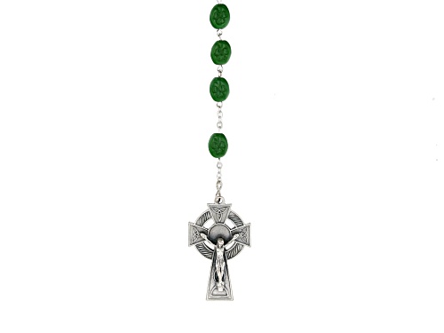 Artisan Collection of Ireland™ 10x8mm Green Ceramic Silver-tone Over Brass Rosary