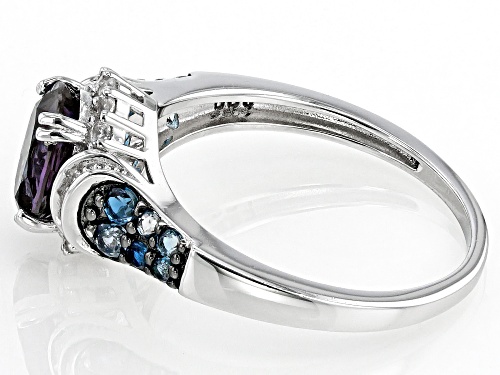 1.75ctw Lab Created Alexandrite, London Blue Topaz With White Zircon Rhodium Over Silver Ring - Size 6