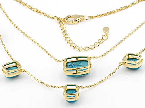 12x10mm and 8x6mm Composite Turquoise 18k Yellow Gold Over Sterling Silver Layered Necklace - Size 16