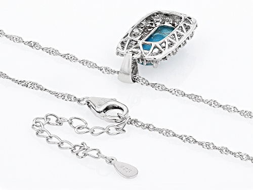 14x7mm Cushion Turquoise With 1.32ctw White Zircon Rhodium Over Silver Pendant Chain