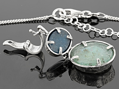 Artisan Collection Of Israel™ Man Made Roman Glass & Oval Blue Apatite Silver Enhancer With Chain