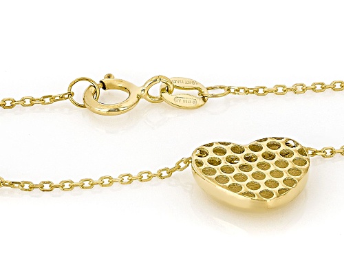 10k Yellow Gold Puffy Heart 2.5mm Beaded Chain 18