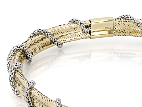 Splendido Italian Jewelry™ 10k Yellow Gold Mesh Omega Stretch Bracelet with Rhodium Plated Popcorn - Size 7