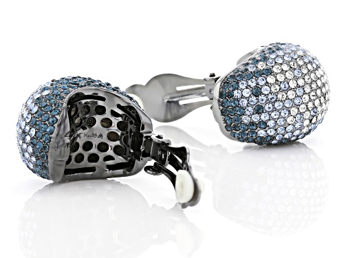Joan Boyce, Gunmetal Tone with Shades of Blue and White Crystal Clip- On Earrings