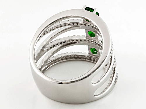 .87ctw Round Russian Chrome Diopside And .45ctw Round White Zircon Sterling Silver Ring - Size 6