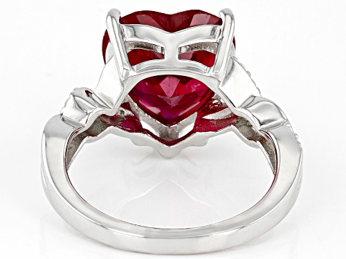 7.64ct Heart Shape Lab Created Ruby With .23ctw Round White Topaz Rhodium Over Sterling Silver Ring - Size 8