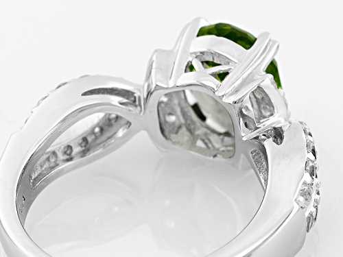 1.75ct Oval Manchurian Peridot™ And .57ctw Round White Zircon Sterling Silver Ring - Size 12