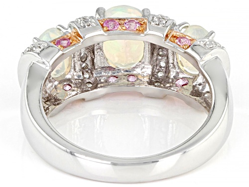 1.38ctw Oval Ethiopian Opal, .17ctw Pink Sapphire, .40ctw White Zircon Rhodium Over Silver Ring - Size 9