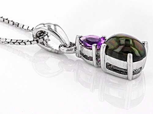 Oval Cabochon Black Ethiopian Opal And .12ct Pear Shape  African Amethyst Silver Pendant W/ Chain