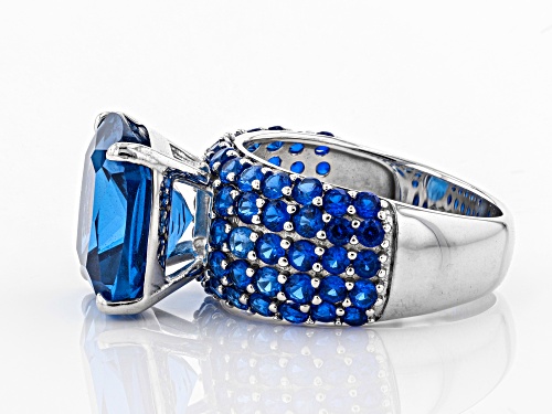 8.01ctw Square Cushion And Round Lab Created Blue Spinel Rhodium Over Sterling Silver Ring. - Size 9