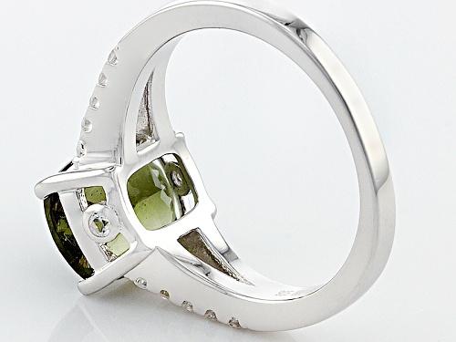1.84ct Rectangular Cushion Moldavite With .35ctw White Topaz Rhodium Over Sterling Silver Ring - Size 5