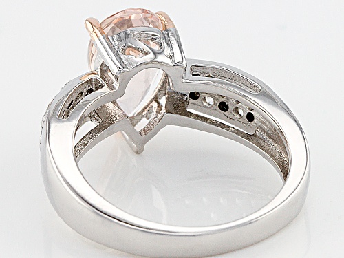 1.06ctw Pear Shape Morganite With .13ctw Round White Zircon Sterling Silver Two Tone Ring - Size 11