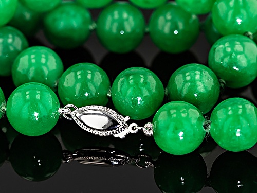 Pacific Style™ 10mm Round Green Jadeite Sterling Silver 20 Inch Necklace - Size 20