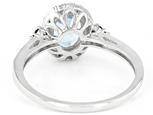 1.00ct Oval Aquamarine, .05ctw Blue Sapphire & .18ctw White Zircon Rhodium Over 10k White Gold Ring - Size 8