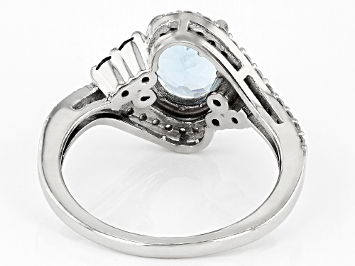 1.55ct Oval Aquamarine With 0.61ctw Round Sapphire And White Zircon Rhodium Over 10k White Gold Ring - Size 7