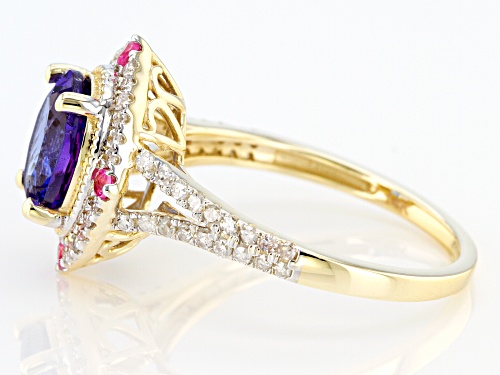 1.75ct Oval Tanzanite With 0.32ctw White Diamond And 0.12ctw Pink Spinel 14k Yellow Gold Ring - Size 7