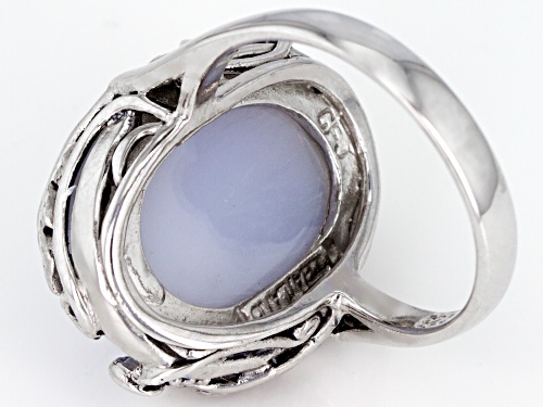 19x14mm Oval Blue Chalcedony Sterling Silver Solitaire Ring - Size 6