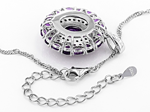 4.98ctw Mixed Shape African Amethyst & .37ctw White Zircon Rhodium Over Silver Pendant W/Chain