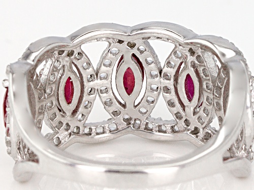1.00ctw Marquise Mahaleo® Ruby with 1.75ctw Round White Topaz 5-Stone Silver Band Ring - Size 8